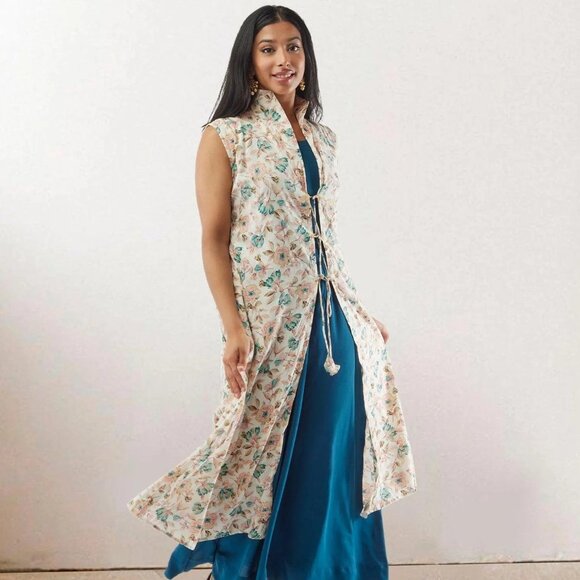 Blue and White Rayon Layered Dress | Muvvas Boutique - Picture 3 of 5